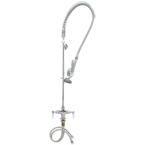 T&S Brass And Bronze Works T&S B-0113-079X-VB EasyInstall Deck Mounted 33" High Pre-Rinse Faucet With Flex Inlets, 44" Flex Hose, Vacuum Breaker, And 6" Wall Bracket