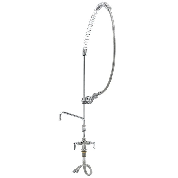 T&S Brass And Bronze Works T&S B-0113-12-CR-BC EasyInstall Deck Mounted 49 1/2" High Pre-Rinse Faucet With Flex Inlets, Low Flow Spray Valve, 44" Hose, 12" Add-On Faucet, And 6" Wall Bracket