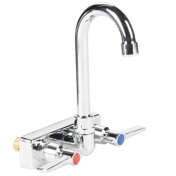 Advance Tabco K-59 Wall Mount Faucet With Blade Handles, 4" Centers, And 3 1/2" Gooseneck Spout