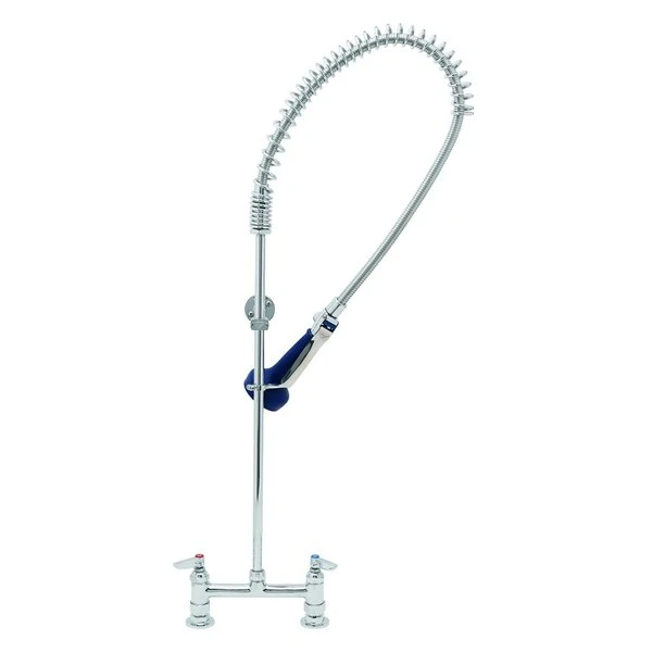 T&S Brass And Bronze Works T&S B-0123-08 EasyInstall Deck Mounted 45" High Pre-Rinse Faucet With Adjustable 8" Centers, Ergonomic Spray Valve, And 44" Hose