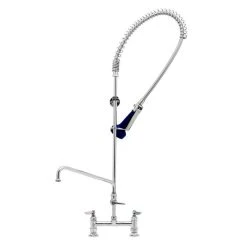 T&S Brass And Bronze Works T&S B-0123-A10-B08 EasyInstall Deck Mounted 46" High Pre-Rinse Faucet With Adjustable 8" Centers, Ergonomic Spray Valve, 44" Hose, 10" Add-On Faucet, And 6" Wall Bracket