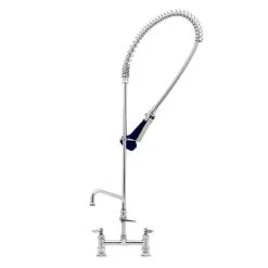 T&S Brass And Bronze Works T&S B-0123-A10-08C EasyInstall Deck Mounted 46" High Pre-Rinse Faucet With Adjustable 8" Centers, Ergonomic Low Flow Spray Valve, 44" Hose, And 10" Add-On Faucet