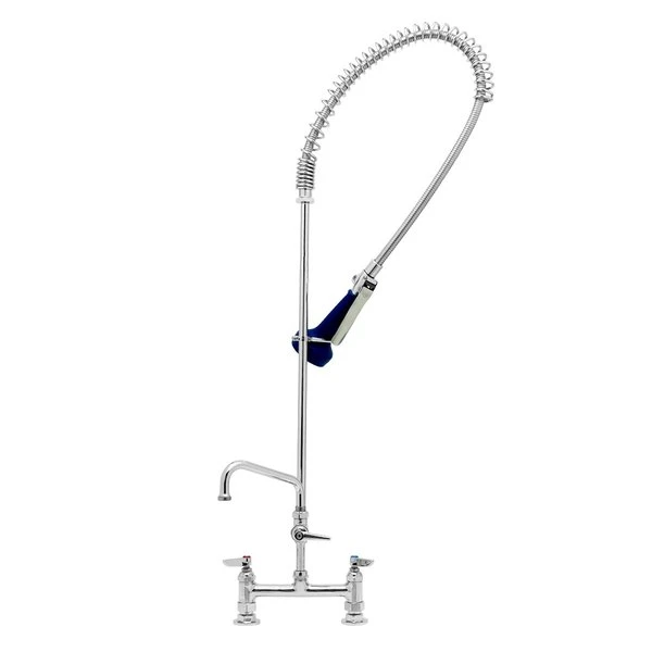 T&S Brass And Bronze Works T&S B-0123-A10-08C EasyInstall Deck Mounted 46" High Pre-Rinse Faucet With Adjustable 8" Centers, Ergonomic Low Flow Spray Valve, 44" Hose, And 10" Add-On Faucet
