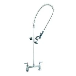 T&S Brass And Bronze Works T&S B-0123-V-BC EasyInstall Deck Mounted 46 3/4" High Pre-Rinse Faucet With Adjustable 8" Centers, Low Flow Spray Valve, 44" Hose, Vacuum Breaker, And 6" Wall Bracket