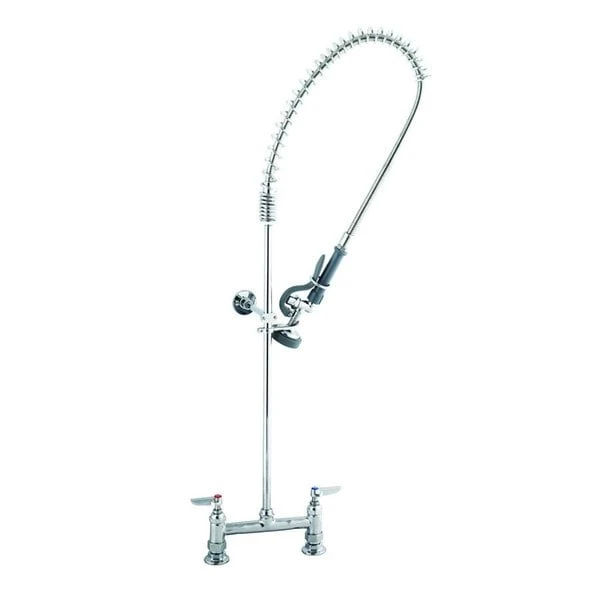 T&S Brass And Bronze Works T&S B-0123-V-BC EasyInstall Deck Mounted 46 3/4" High Pre-Rinse Faucet With Adjustable 8" Centers, Low Flow Spray Valve, 44" Hose, Vacuum Breaker, And 6" Wall Bracket