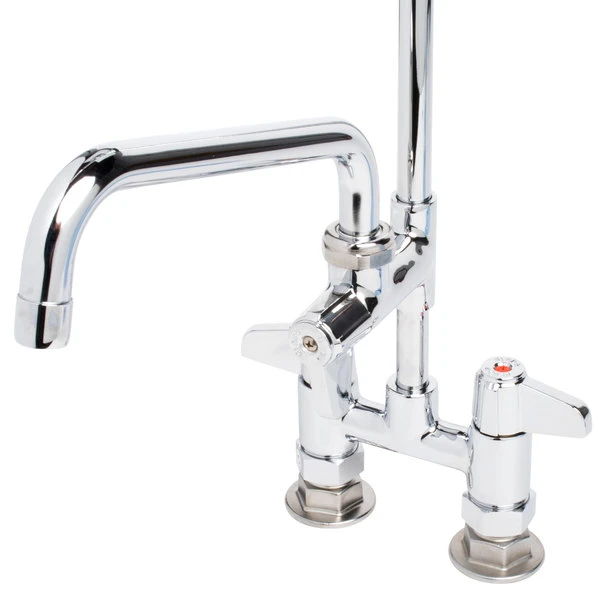 T&S Brass And Bronze Works Equip By T&S 5PR-4D08 Deck Mounted 38 1/4" High Pre-Rinse Faucet With 4" Adjustable Centers, 44" Hose, 8" Add-On Faucet, And 6" Wall Bracket - Image 2