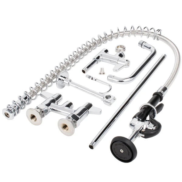 T&S Brass And Bronze Works Equip By T&S 5PR-4D08 Deck Mounted 38 1/4" High Pre-Rinse Faucet With 4" Adjustable Centers, 44" Hose, 8" Add-On Faucet, And 6" Wall Bracket - Image 4