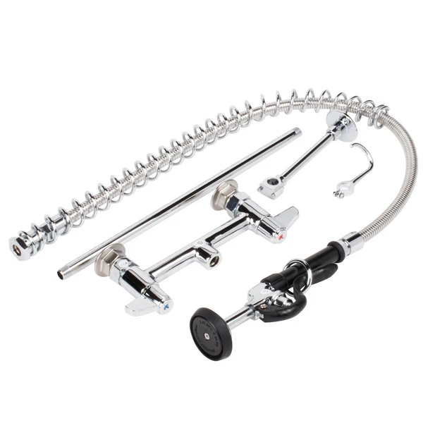 T&S Brass And Bronze Works Equip By T&S 5PR-8D00 Deck Mounted 34" High Pre-Rinse Faucet With 8" Adjustable Centers, 44" Hose, And 6" Wall Bracket - Image 3