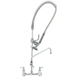 T&S Brass And Bronze Works T&S B-0133-ADF12-BR EasyInstall Wall Mounted 41 1/2" High Pre-Rinse Faucet With Adjustable 8" Centers, Brush Spray Valve, 36" Hose, 12" Add-On Faucet, Flexible Supply Hoses, Supply Stops, And Wall Bracket