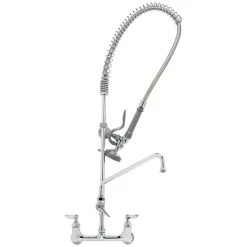 T&S Brass And Bronze Works T&S B-0133-ADF16-BR EasyInstall Wall Mounted 41 1/2" High Pre-Rinse Faucet With Adjustable 8" Centers, Brush Spray Valve, 44" Hose, 16" Add-On Faucet, Flexible Supply Hoses, Supply Stops, And Wall Bracket