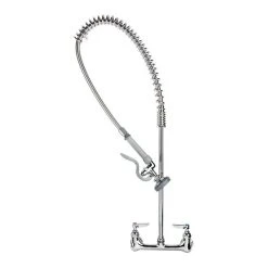 T&S Brass And Bronze Works T&S B-0133-R EasyInstall Wall Mounted 35 1/2" High Pre-Rinse Faucet With Adjustable 8" Centers, And 44" Rubber Hose