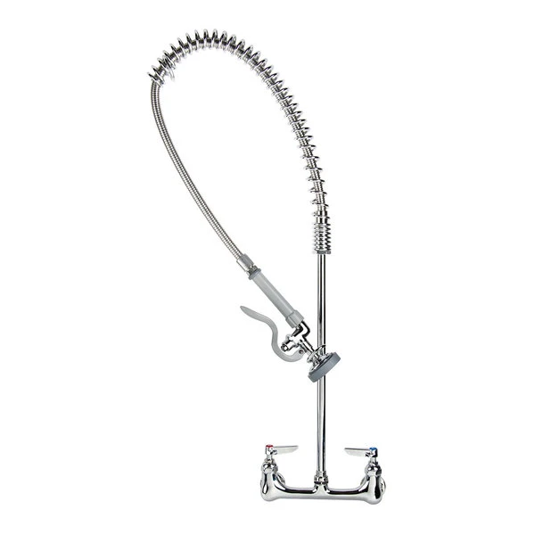 T&S Brass And Bronze Works T&S B-0133-R EasyInstall Wall Mounted 35 1/2" High Pre-Rinse Faucet With Adjustable 8" Centers, And 44" Rubber Hose