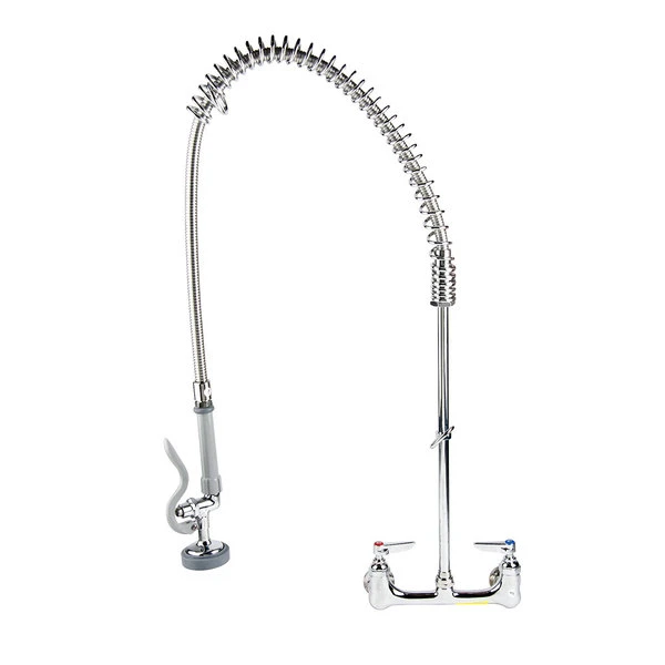T&S Brass And Bronze Works T&S B-0133-R EasyInstall Wall Mounted 35 1/2" High Pre-Rinse Faucet With Adjustable 8" Centers, And 44" Rubber Hose - Image 2