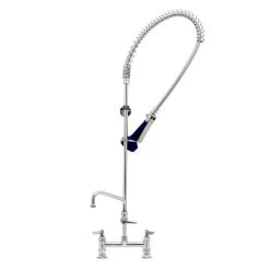 T&S Brass And Bronze Works T&S B-0123-A06-B08 EasyInstall Deck Mounted 46" High Pre-Rinse Faucet With Adjustable 8" Centers, Ergonomic Spray Valve, 44" Hose, 6" Add-On Faucet, And 6" Wall Bracket