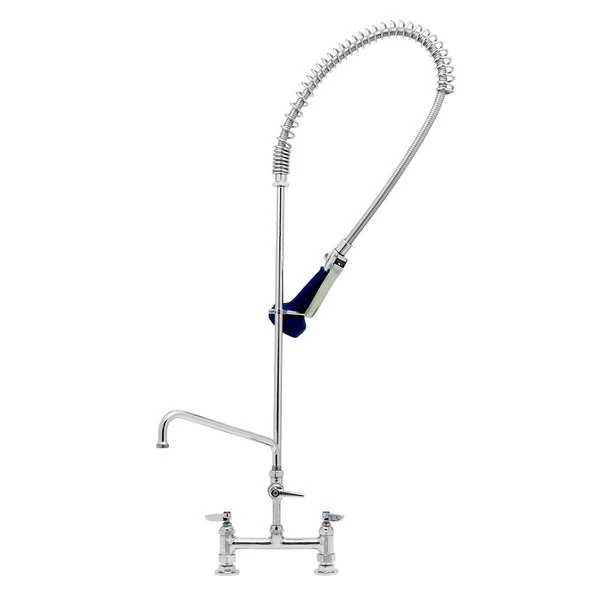 T&S Brass And Bronze Works T&S B-0123-A10-08 EasyInstall Deck Mounted 46" High Pre-Rinse Faucet With Adjustable 8" Centers, Ergonomic Spray Valve, 44" Hose, And 10" Add-On Faucet