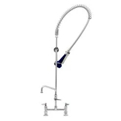 T&S Brass And Bronze Works T&S B-0123-A06-B08C EasyInstall Deck Mounted 46" High Pre-Rinse Faucet With Adjustable 8" Centers, Ergonomic Low Flow Spray Valve, 44" Hose, 6" Add-On Faucet, And 6" Wall Bracket