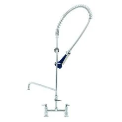 T&S Brass And Bronze Works T&S B-0123-A08-B08 EasyInstall Deck Mounted 46" High Pre-Rinse Faucet With Adjustable 8" Centers, Ergonomic Spray Valve, 44" Hose, 8" Add-On Faucet, And 6" Wall Bracket