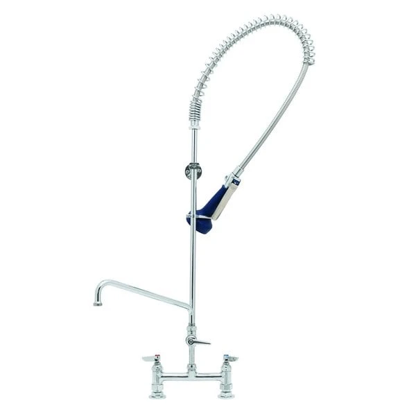 T&S Brass And Bronze Works T&S B-0123-A08-B08 EasyInstall Deck Mounted 46" High Pre-Rinse Faucet With Adjustable 8" Centers, Ergonomic Spray Valve, 44" Hose, 8" Add-On Faucet, And 6" Wall Bracket