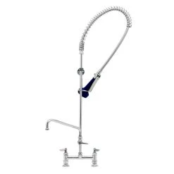 T&S Brass And Bronze Works T&S B-0123-A10-B08C EasyInstall Deck Mounted 46" High Pre-Rinse Faucet With Adjustable 8" Centers, Ergonomic Low Flow Spray Valve, 44" Hose, 10" Add-On Faucet, And 6" Wall Bracket