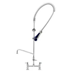 T&S Brass And Bronze Works T&S B-0123-A12-B08 EasyInstall Deck Mounted 46" High Pre-Rinse Faucet With Adjustable 8" Centers, Ergonomic Spray Valve, 44" Hose, 12" Add-On Faucet, And 6" Wall Bracket