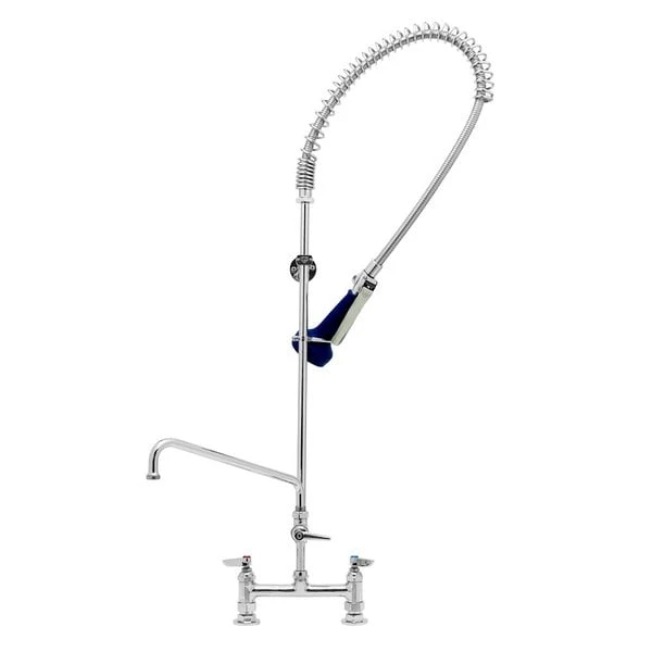 T&S Brass And Bronze Works T&S B-0123-A12-B08 EasyInstall Deck Mounted 46" High Pre-Rinse Faucet With Adjustable 8" Centers, Ergonomic Spray Valve, 44" Hose, 12" Add-On Faucet, And 6" Wall Bracket