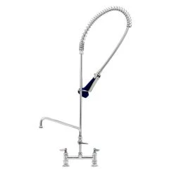 T&S Brass And Bronze Works T&S B-0123-A12-08C EasyInstall Deck Mounted 46" High Pre-Rinse Faucet With Adjustable 8" Centers, Ergonomic Low Flow Spray Valve, 44" Hose, And 12" Add-On Faucet