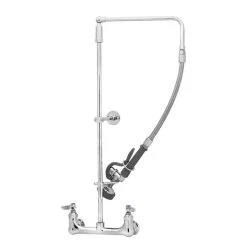 T&S Brass And Bronze Works T&S B-0131-B Wall Mounted 29 7/8" High Pre-Rinse Faucet With Adjustable 8" Centers, Swivel Arm, 20" Hose, And 6" Wall Bracket