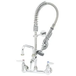 T&S Brass And Bronze Works T&S MPX-8WWV-08-CR EasyInstall Wall Mounted 21 1/8" High Mini Pre-Rinse Faucet With Adjustable 8" Centers, Angled Spray Valve, 4" Wrist Action Handles, 24" Hose, 8" Add-On Faucet, Vacuum Breaker, And 6" Wall Bracket