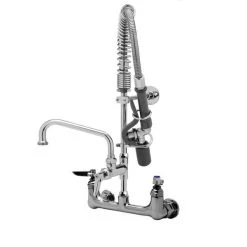 T&S Brass And Bronze Works T&S MPY-8WLN-12 EasyInstall Wall Mounted 22 1/4" High Mini Pre-Rinse Faucet With Adjustable 8" Centers, Low Flow Spray Valve, 24" Hose, 12" Add-On Faucet, And 6" Wall Bracket