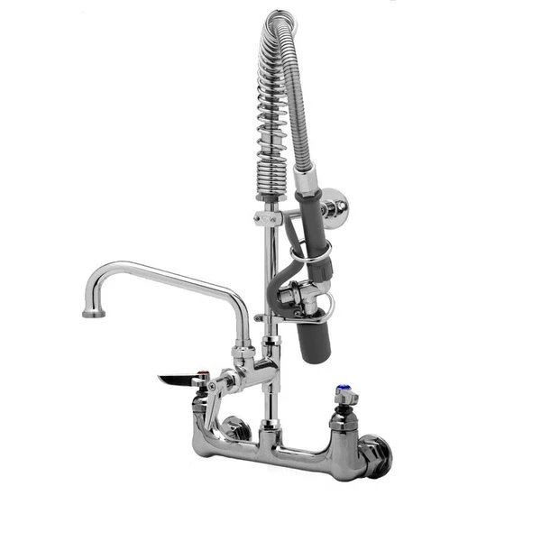 T&S Brass And Bronze Works T&S MPY-8WLN-12 EasyInstall Wall Mounted 22 1/4" High Mini Pre-Rinse Faucet With Adjustable 8" Centers, Low Flow Spray Valve, 24" Hose, 12" Add-On Faucet, And 6" Wall Bracket