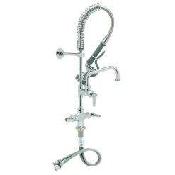 T&S Brass And Bronze Works T&S MPZ-2DLV-06 EasyInstall Deck Mounted 23 13/16" High Mini Pre-Rinse Faucet With Flex Inlets, 24" Hose, 6" Add-On Faucet, Vacuum Breaker, And 6" Wall Bracket