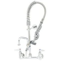 T&S Brass And Bronze Works T&S MPZ-8WCN-06 EasyInstall Wall Mounted 22 1/8" High Mini Pre-Rinse Faucet With Adjustable 8" Centers, Club Handles, 24" Hose, 6" Add-On Faucet, And 6" Wall Bracket