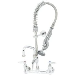 T&S Brass And Bronze Works T&S MPZ-8WCN-08 EasyInstall Wall Mounted 22 1/8" High Mini Pre-Rinse Faucet With Adjustable 8" Centers, Club Handles, 24" Hose, 8" Add-On Faucet, And 6" Wall Bracket