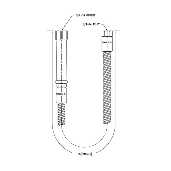T&S Brass And Bronze Works T&S B-0028-H 28" Stainless Steel Flex Hose With Handle And Polyurethane Liner 3 T&S Brass And Bronze Works T&S B-0028-H 28" Stainless Steel Flex Hose With Handle And Polyurethane Liner