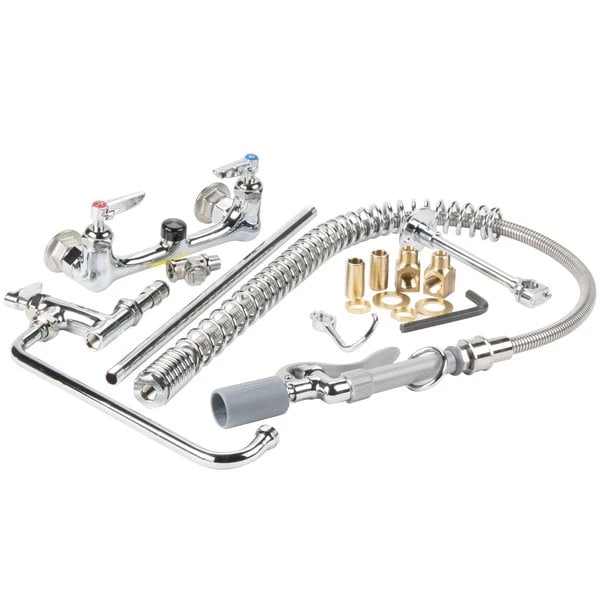 T&S Brass And Bronze Works T&S B-0133-12CRBJST EasyInstall Wall Mounted 39 1/2" High Pre-Rinse Faucet With Adjustable 8" Centers, Low Flow Swivel Spray Valve, 44" Hose, 12" Add-On Faucet, Installation Kit, Tee Assembly, And 6" Wall Bracket - Image 3