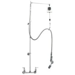 T&S Brass And Bronze Works T&S B-0140-01 Wall Mounted 47" High Pre-Rinse Faucet With Adjustable 8" Centers, Angled Low Flow Spray Valve, Balancer, 68" Hose, Vacuum Breaker, And 6" Wall Bracket