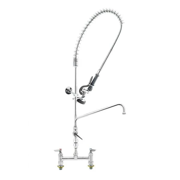 T&S Brass And Bronze Works T&S B-2277-01-CR EasyInstall Deck Mounted 43 3/4" High Pre-Rinse Faucet With Adjustable 8" Centers, 44" Hose, 12" Add-On Faucet, Vacuum Breaker, 6" Wall Bracket, And Installation Kit