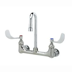T&S Brass And Bronze Works T&S B-2443 Wall Mount Mixing Faucet With 8" Adjustable Centers, 2 7/8" Gooseneck, 4" Wrist Action Handles, And Eterna Cartridges