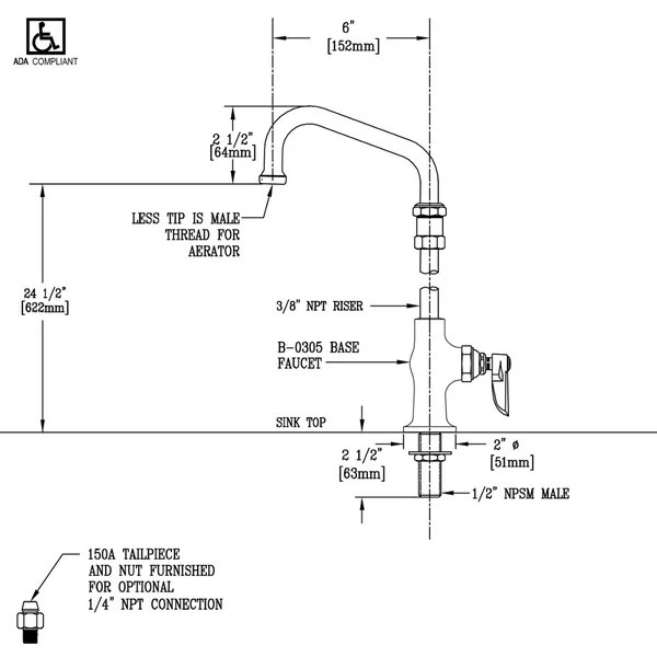 T&S Brass And Bronze Works T&S B-0277 Deck Mounted Single Hole Faucet With 6" Swing Nozzle, 18" Riser, 5.59 GPM Stream Regulator Outlet, Eterna Cartridge, And Lever Handle - Image 2