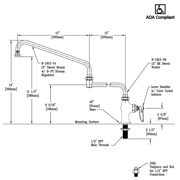 T&S Brass And Bronze Works T&S B-0319 Single Hole Deck Mount Single Pantry Mixing Faucet With Single Supply And 24" Double Joint Nozzle - Image 2