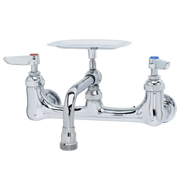 T&S Brass And Bronze Works T&S B-2484 Wall Mount Faucet With 8" Centers, 6" Nozzle, And Soap Dish