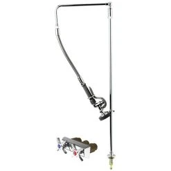 T&S Brass And Bronze Works T&S B-0141 Deck Mounted 35 3/4" High Pre-Rinse Faucet With Concealed Base, 4-Arm Handles, Swivel Arm, And 20" Hose