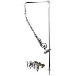 T&S Brass And Bronze Works T&S B-0142 Deck Mounted 41 7/8" High Pre-Rinse Faucet With Concealed Base, 4-Arm Handles, Swivel Arm, And 26" Hose