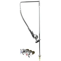 T&S Brass And Bronze Works T&S B-0171-01 Deck Mounted 39 1/16" High Pre-Rinse Faucet With Single Inlet, Swivel Arm, 20" Hose, And Bi-Pod Support