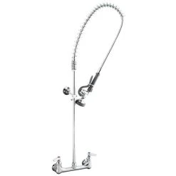 T&S Brass And Bronze Works T&S B-2400 Wall Mounted 28" High Pre-Rinse Faucet With Adjustable 8" Centers, 44" Hose, And Vacuum Breaker