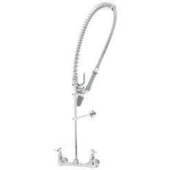 T&S Brass And Bronze Works T&S B-2455-CR-C Wall Mounted 33 1/4" High Pre-Rinse Faucet With Adjustable 8" Centers, Low Flow Spray Valve, 44" Hose, 12" Wall Bracket, And Installation Kit