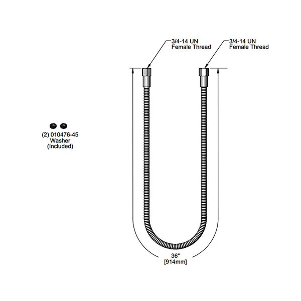 T&S Brass And Bronze Works T&S 013E-36H 36" Stainless Steel Flex Hose With 7/16" ID Connections - Image 2