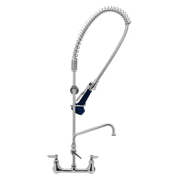T&S Brass And Bronze Works T&S B-0133-A08-B08 EasyInstall Wall Mounted 37 1/2" High Pre-Rinse Faucet With Adjustable 8" Centers, Ergonomic Spray Valve, 44" Hose, 8" Add-On Faucet, And 6" Wall Bracket