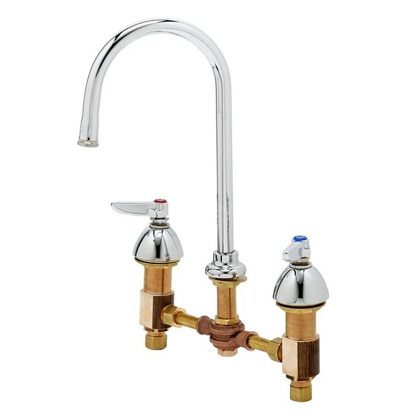 T&S Brass And Bronze Works T&S B-0850-L Deck Mount Mixing Faucet With 8" Adjustable Centers, 5 1/2" Gooseneck, And Escutcheons