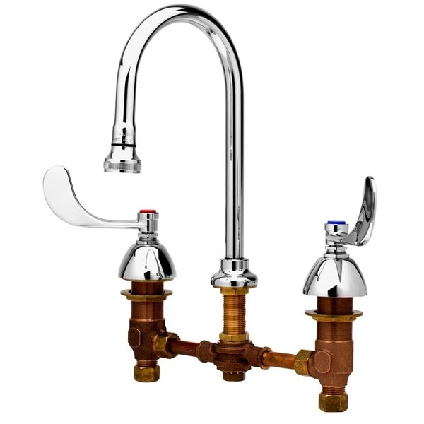 T&S Brass And Bronze Works T&S B-0865 Deck Mount Mixing Faucet With 8" Adjustable Centers, 5 9/16" Gooseneck, 6" Wrist Action Handles, And Escutcheons